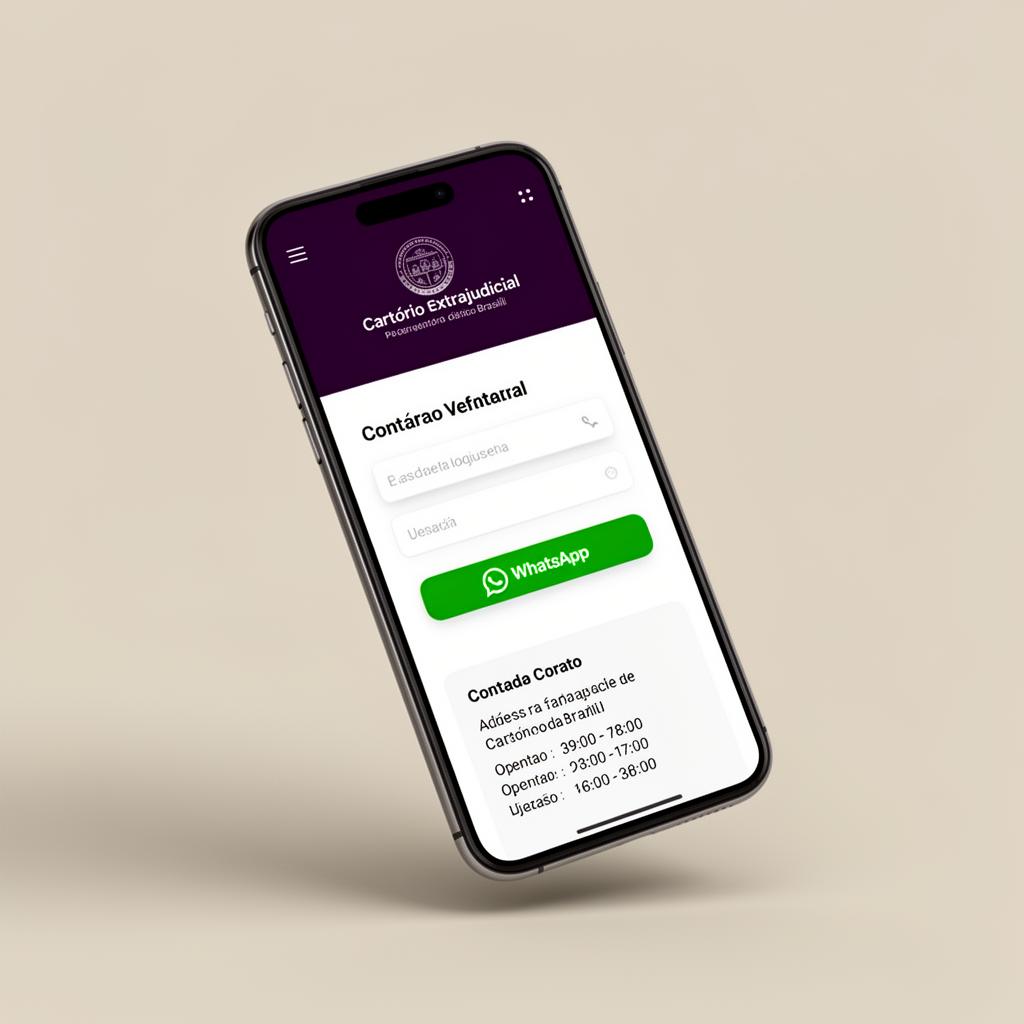 Site responsivo para cartório exibido em smartphone