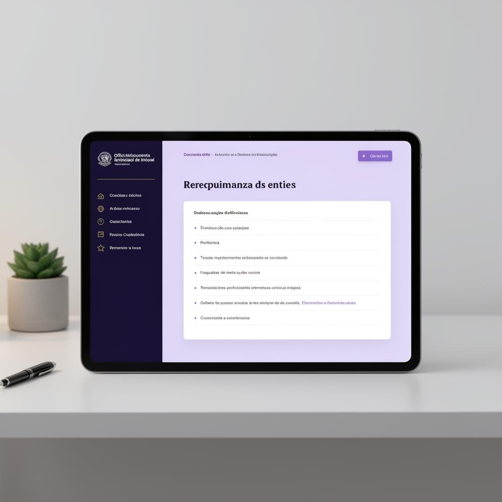 Página de requerimentos e documentos em tablet